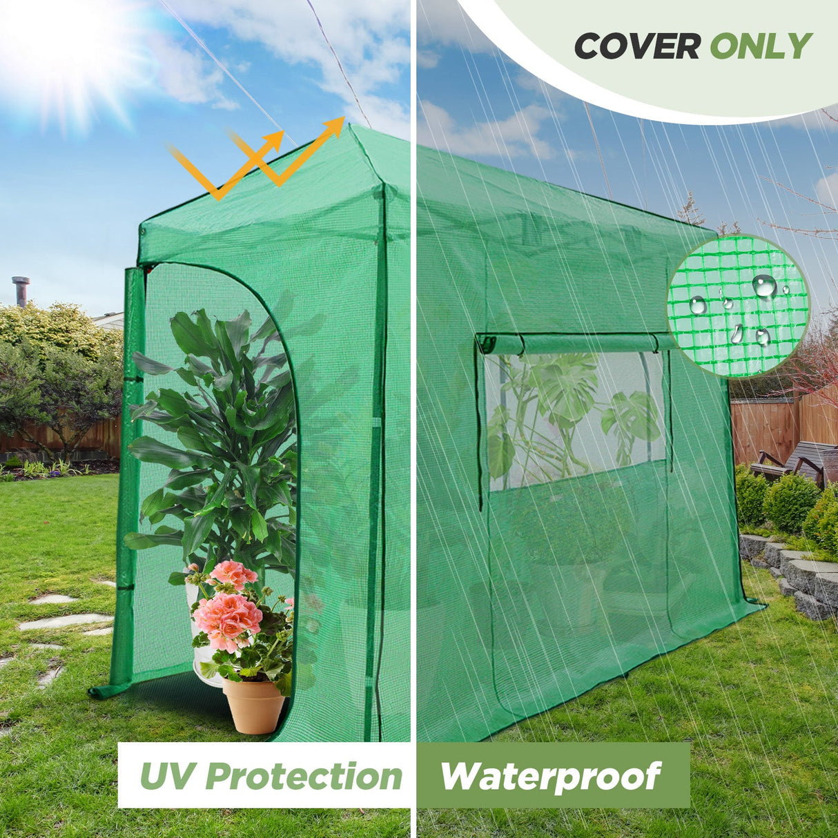 Replacement Cover for 10x5 Portable Lean - to Greenhouse (Frame Not Included), Green - Eagle Peak Custom Canopy Tent