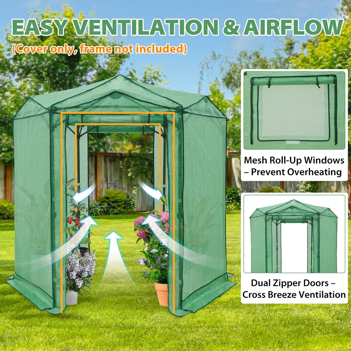 Replacement Cover for 6.6x6.6 ft Hexagon Pop up Greenhouse - Eagle Peak
