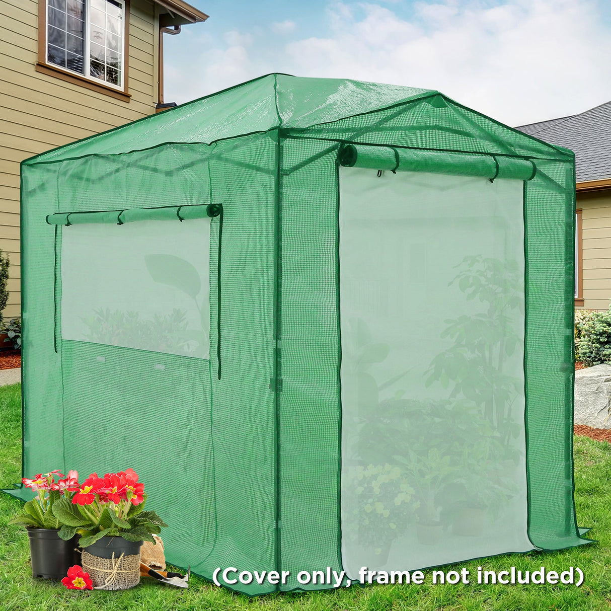 Replacement Cover for 8x6 Portable Pop up Greenhouse, Upgraded Screen Mesh Door - Eagle Peak