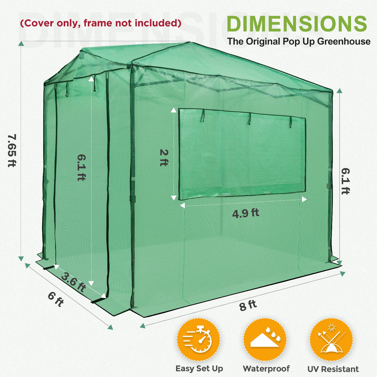 Replacement Cover for 8x6 Portable Pop up Greenhouse, Upgraded Screen Mesh Door - Eagle Peak