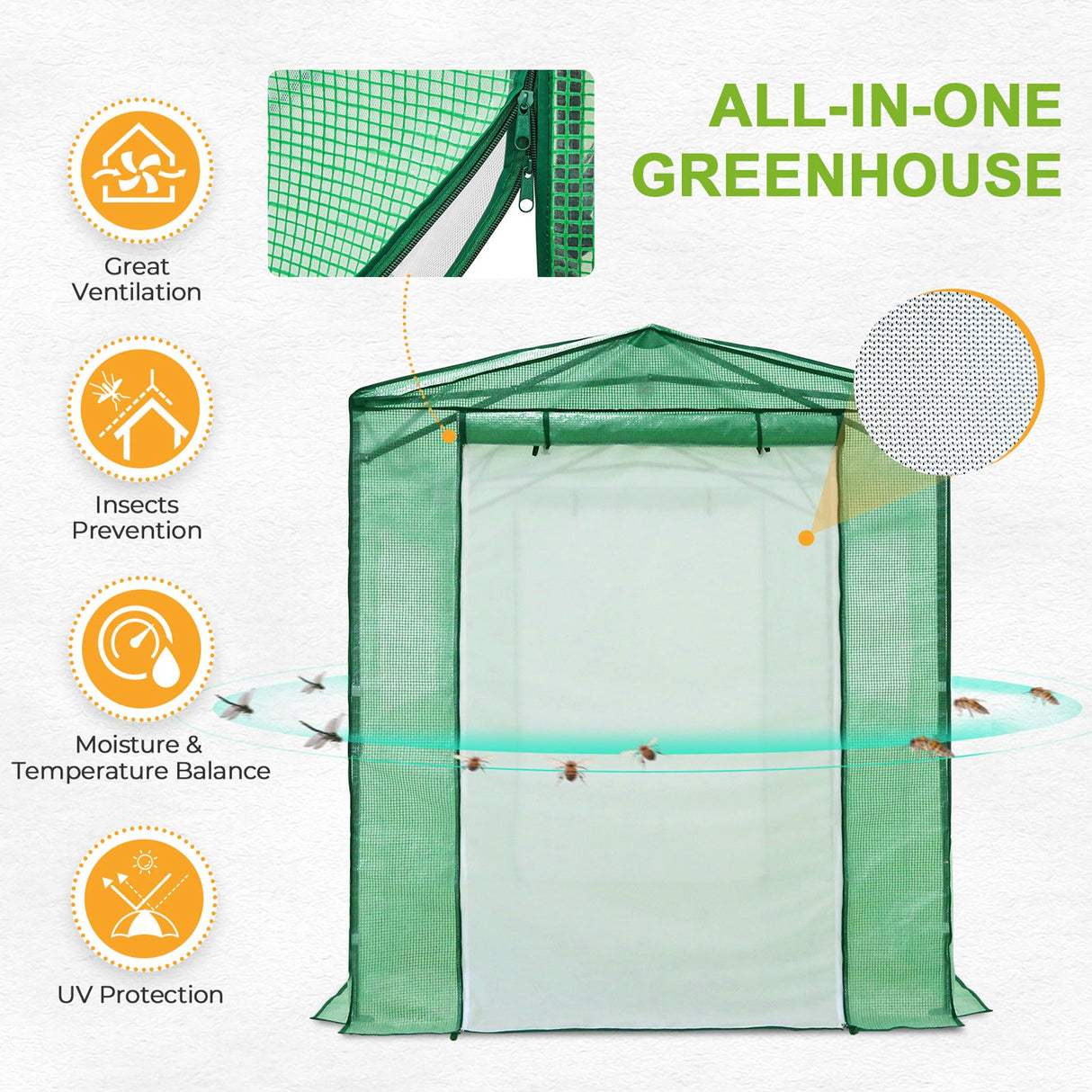 Replacement Cover for 8x6 Portable Pop up Greenhouse, Upgraded Screen Mesh Door - Eagle Peak