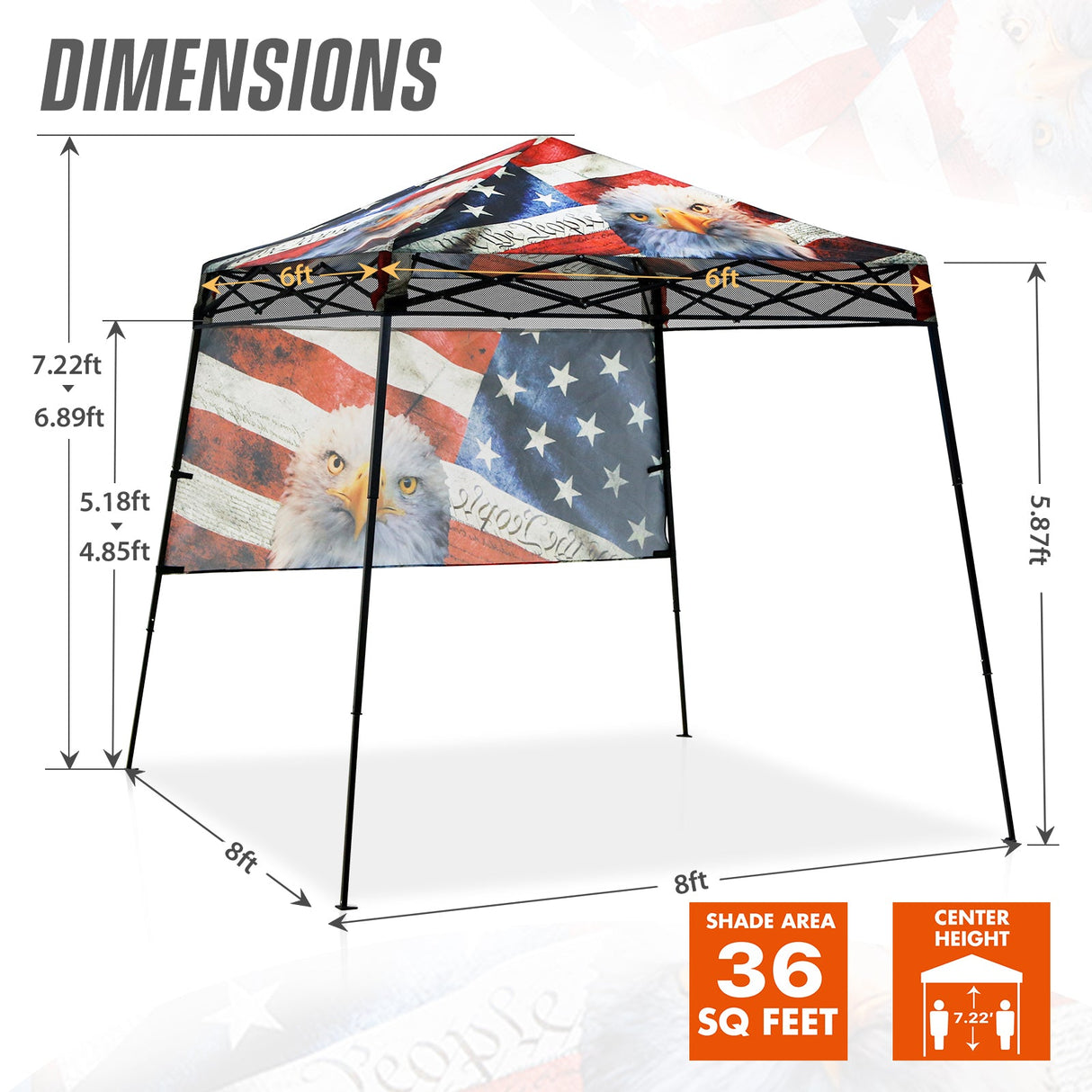SHADE GRAPHiX Day Tripper 8x8 Pop Up Canopy Tent with Digital Printed Top(American Icon) - Eagle Peak Custom Canopy Tent