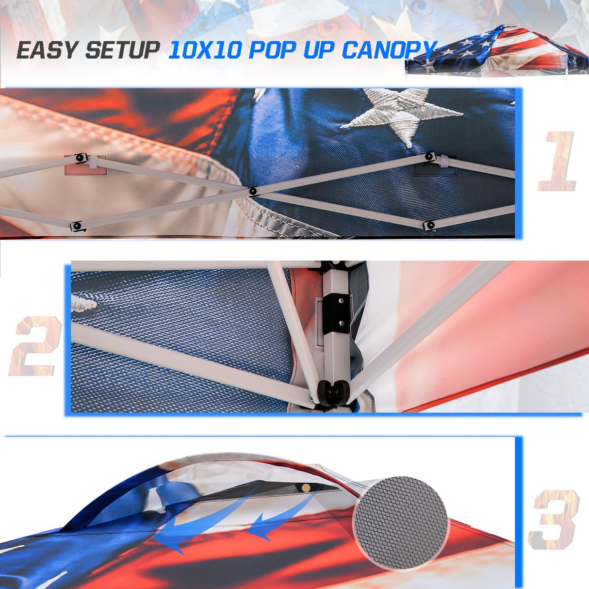 SHADE GRAPHiX Easy Setup 10x10 Pop Up Canopy Digital Printed Tent(Stars and Stripes) - Eagle Peak Custom Canopy Tent