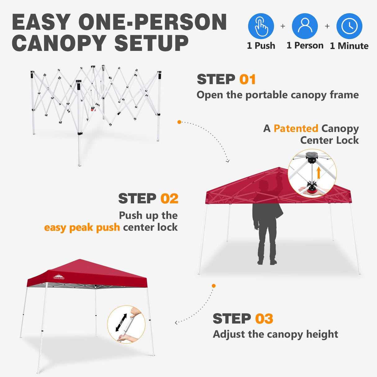 Slant Leg Pop up Canopy Tent, 10x10 Base 8x8 Top - Eagle Peak®