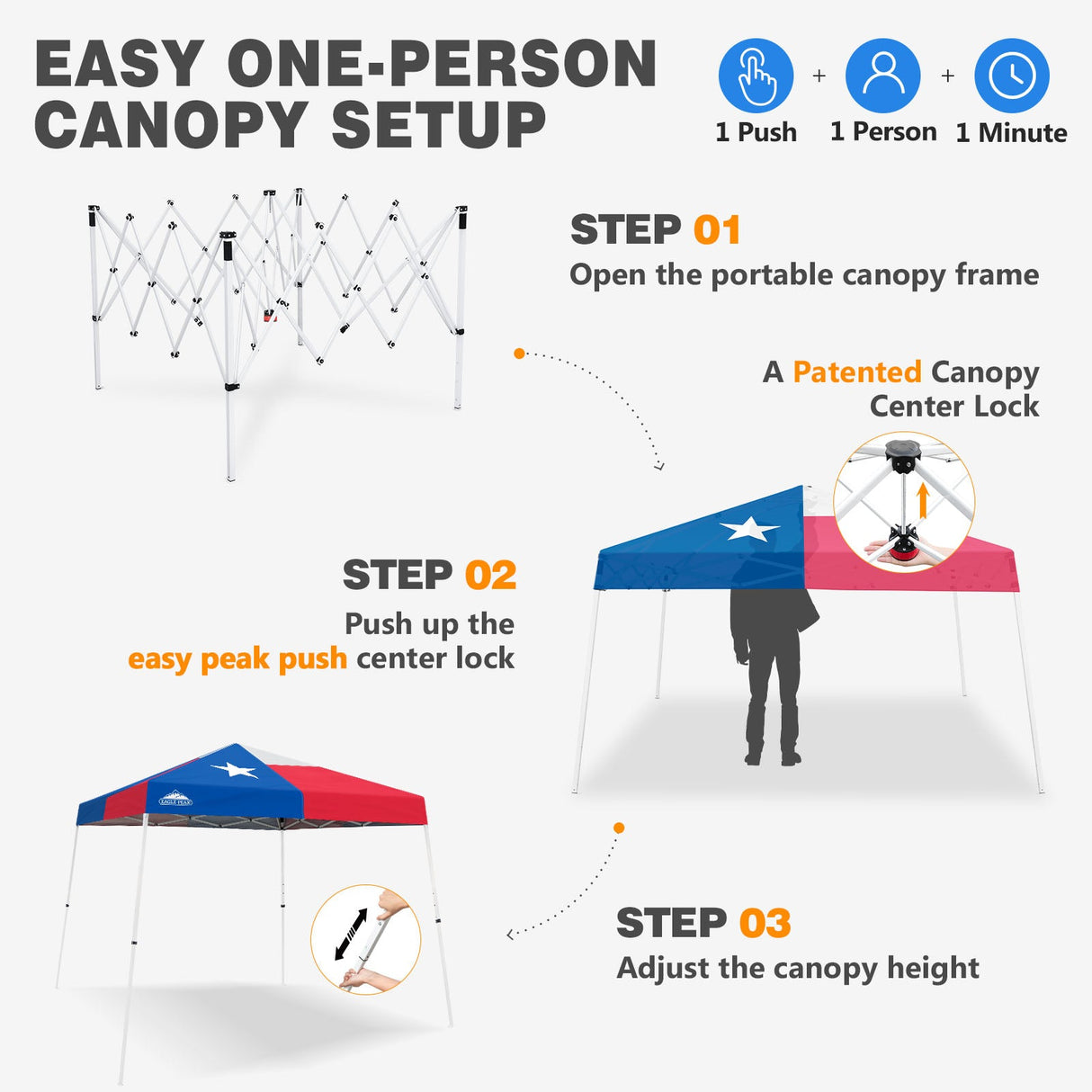 Slant Leg Pop up Canopy Tent, 10x10 Base 8x8 Top - Eagle Peak®