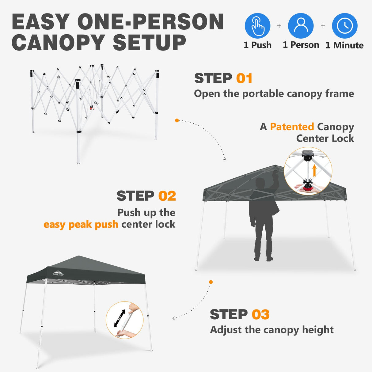 Slant Leg Pop up Canopy Tent, 10x10 Base 8x8 Top - Eagle Peak®