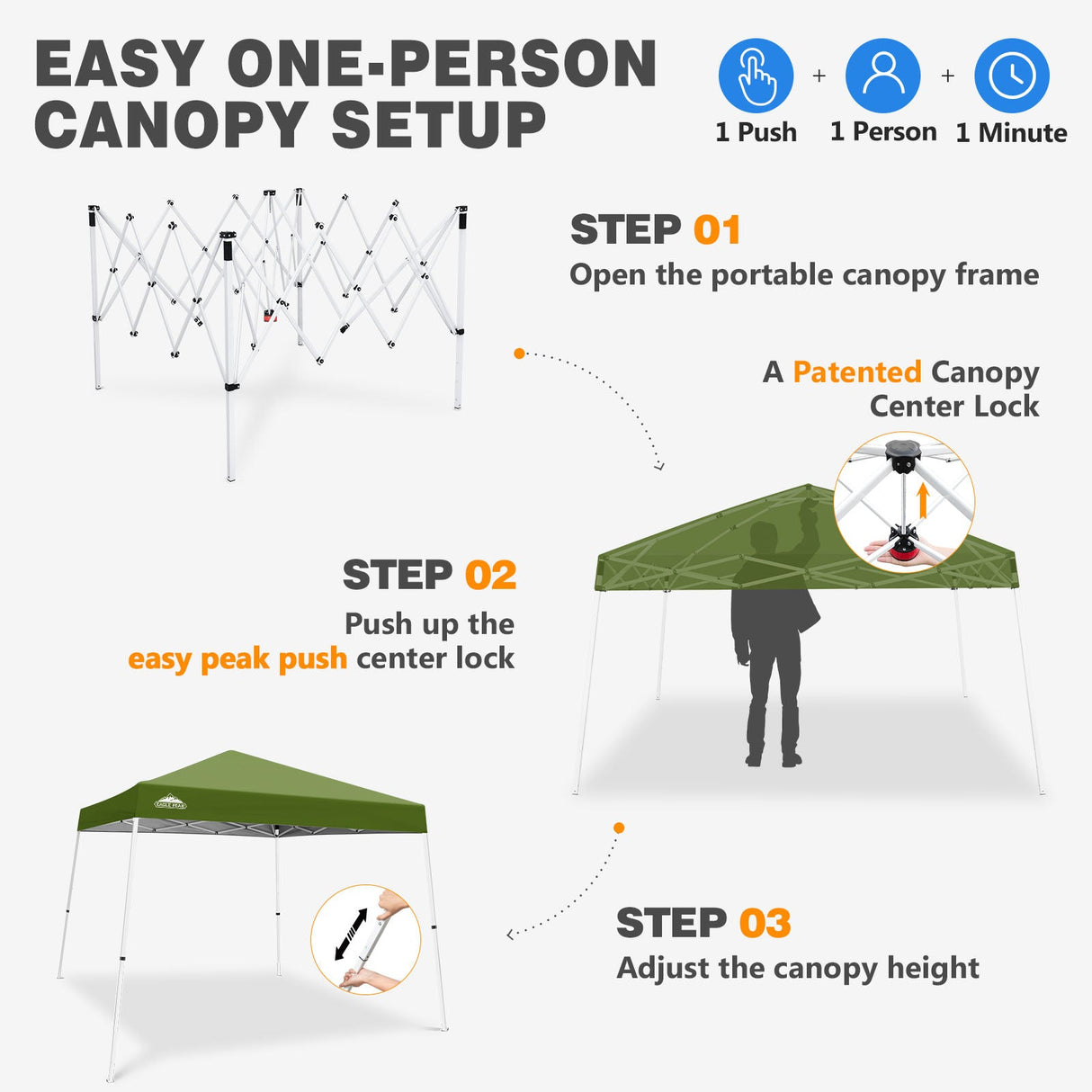 Slant Leg Pop up Canopy Tent, 10x10 Base 8x8 Top - Eagle Peak®