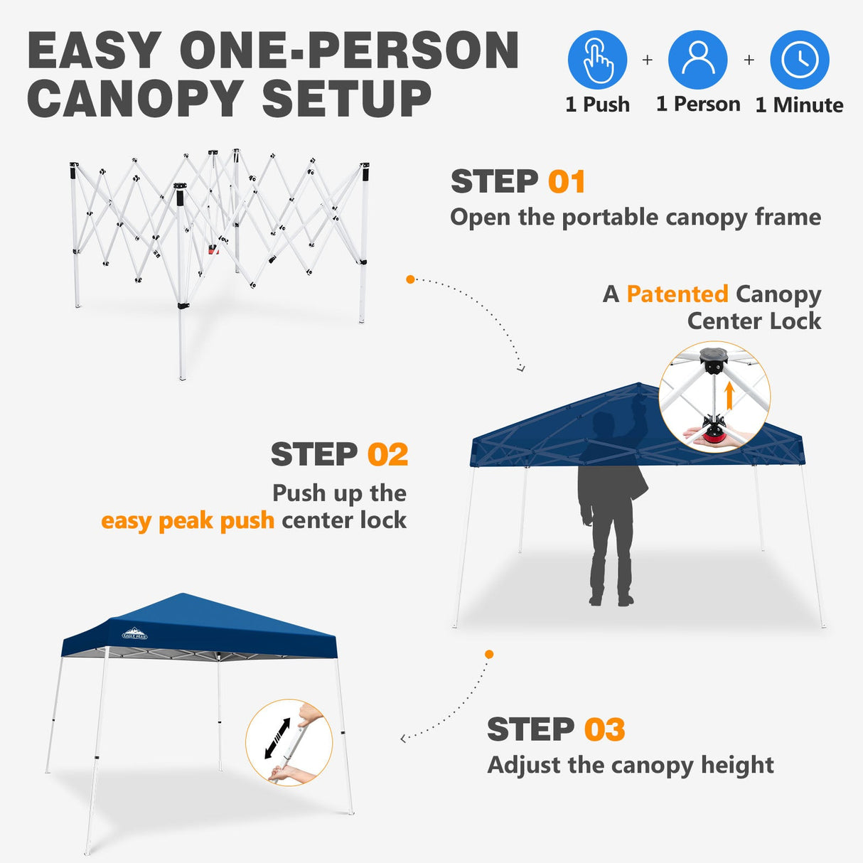 Slant Leg Pop up Canopy Tent, 10x10 Base 8x8 Top - Eagle Peak®