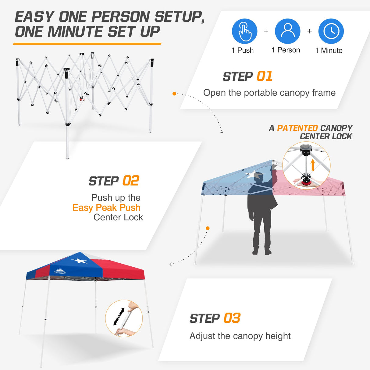 Slant Leg Pop up Canopy Tent, 10x10 Base 8x8 Top - Eagle Peak Custom Canopy Tent