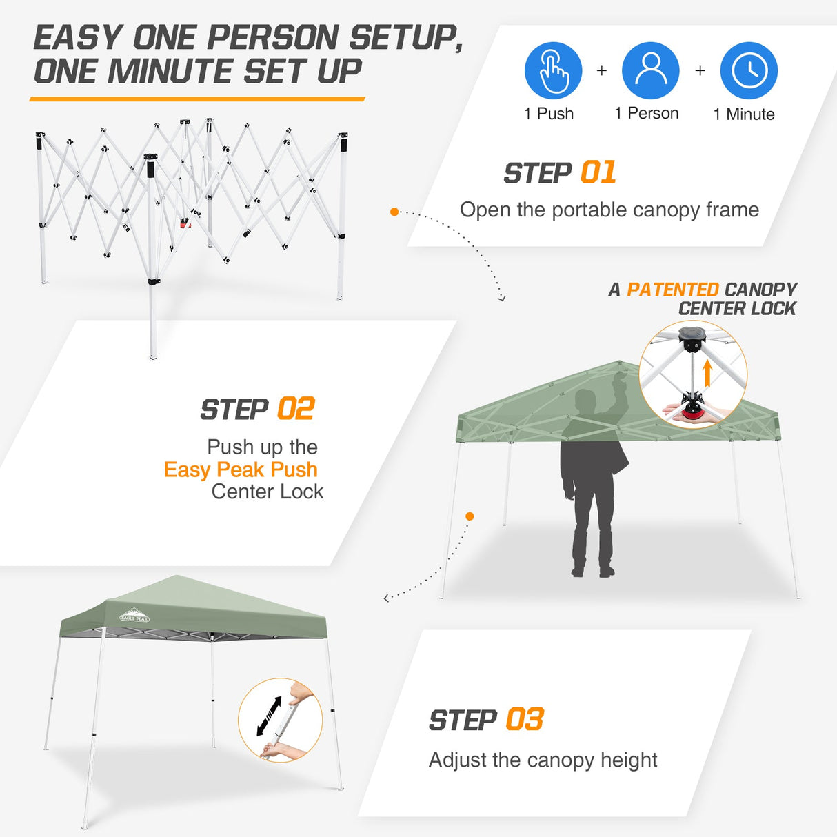 Slant Leg Pop up Canopy Tent, 10x10 Base 8x8 Top - Eagle Peak Custom Canopy Tent