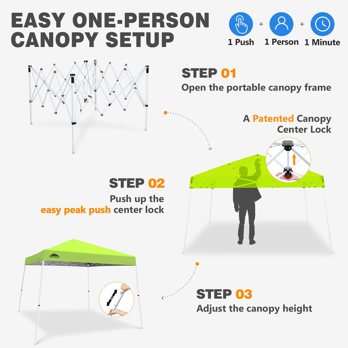 Slant Leg Pop up Canopy Tent, 10x10 Base 8x8 Top - Eagle Peak®