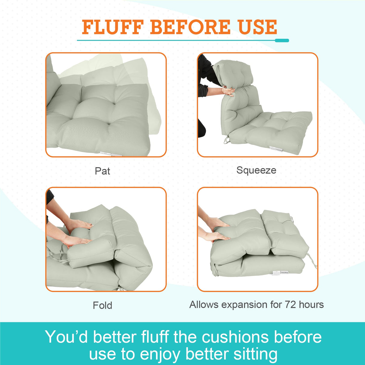 Tufted Outdoor/Indoor High Back Patio Chair Cushion, Set of 2, 46'' x 22'' - Eagle Peak Custom Canopy Tent