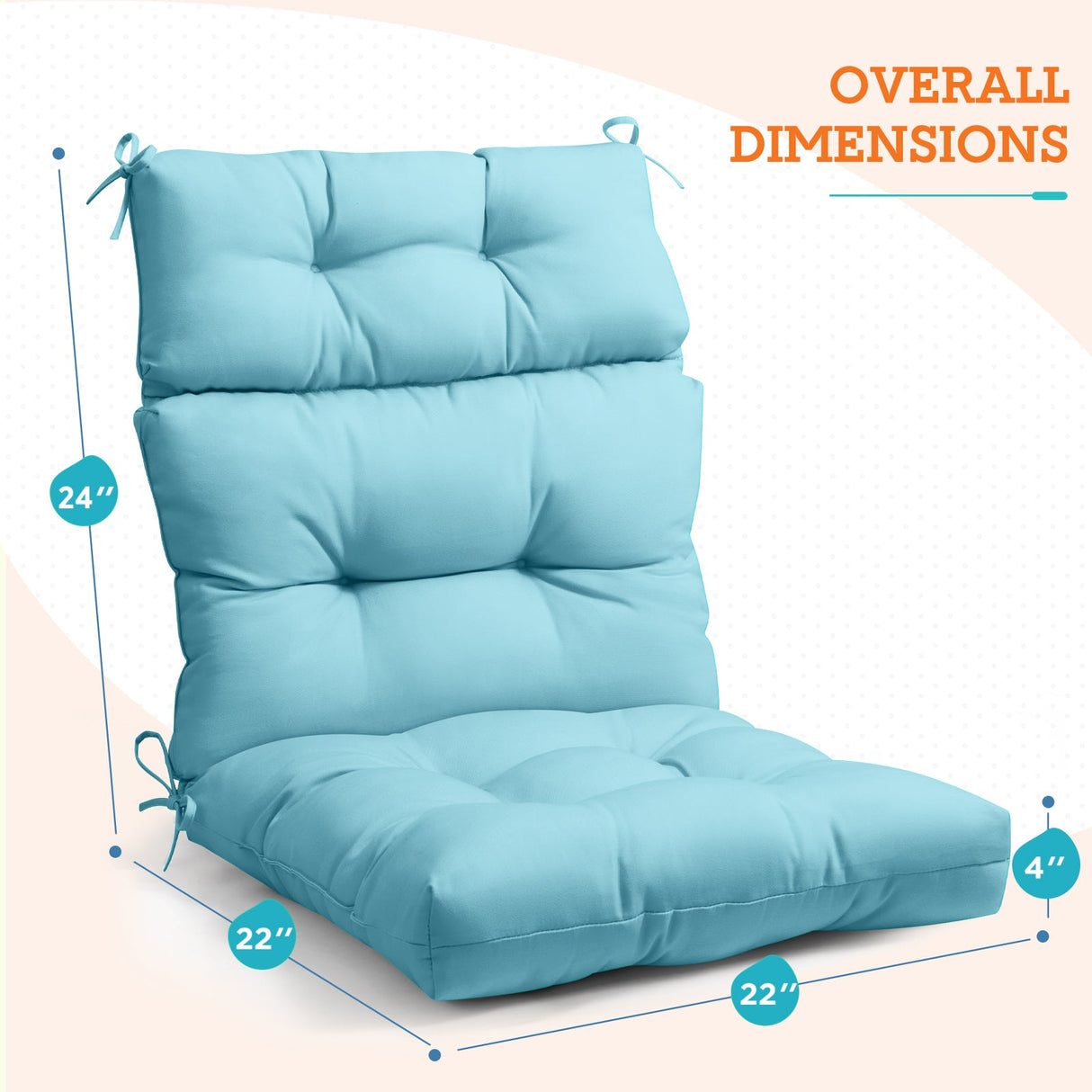Tufted Outdoor/Indoor High Back Patio Chair Cushions, Set of 4, 46'' x 22'' - Eagle Peak Custom Canopy Tent