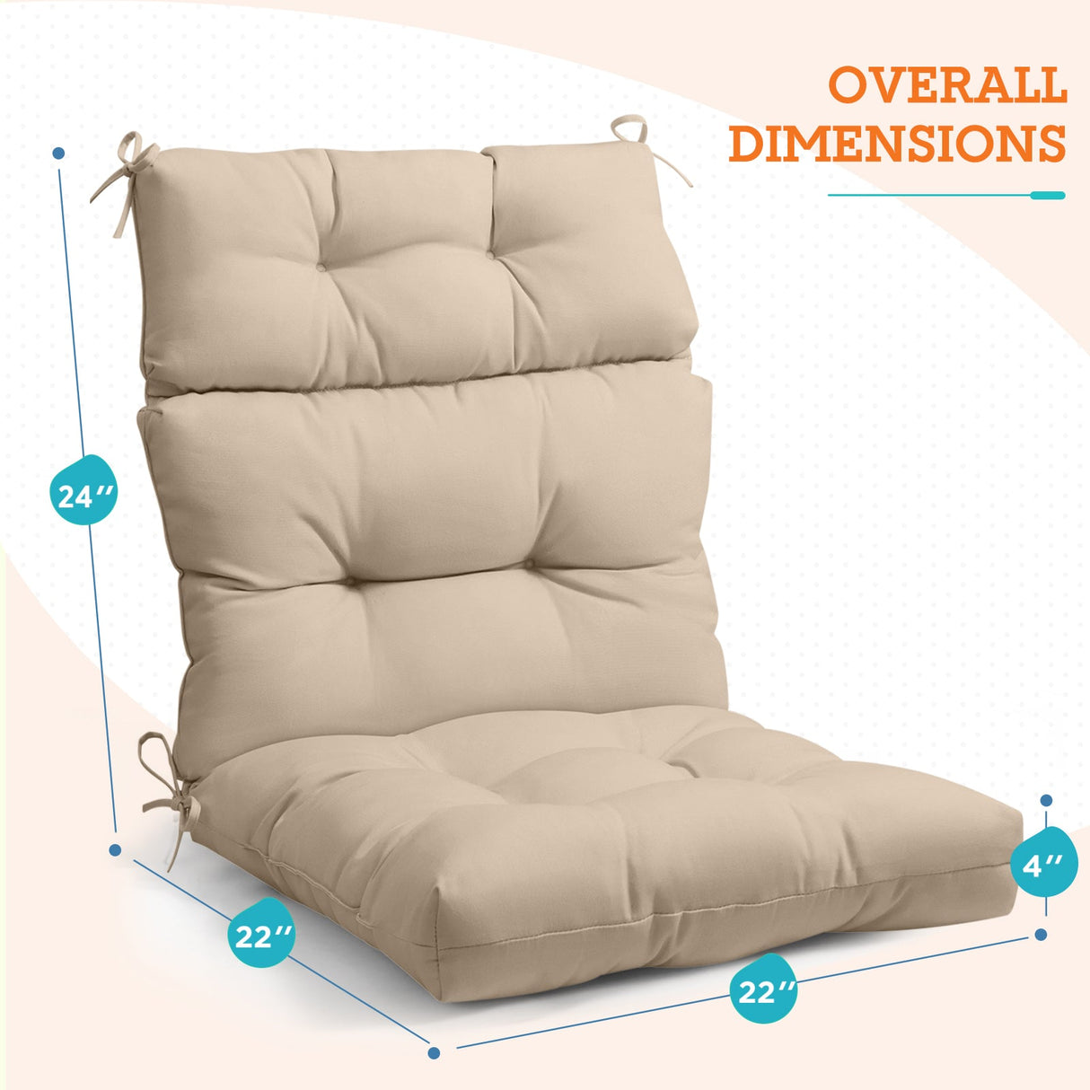 Tufted Outdoor/Indoor High Back Patio Chair Cushions, Set of 4, 46'' x 22'' - Eagle Peak Custom Canopy Tent