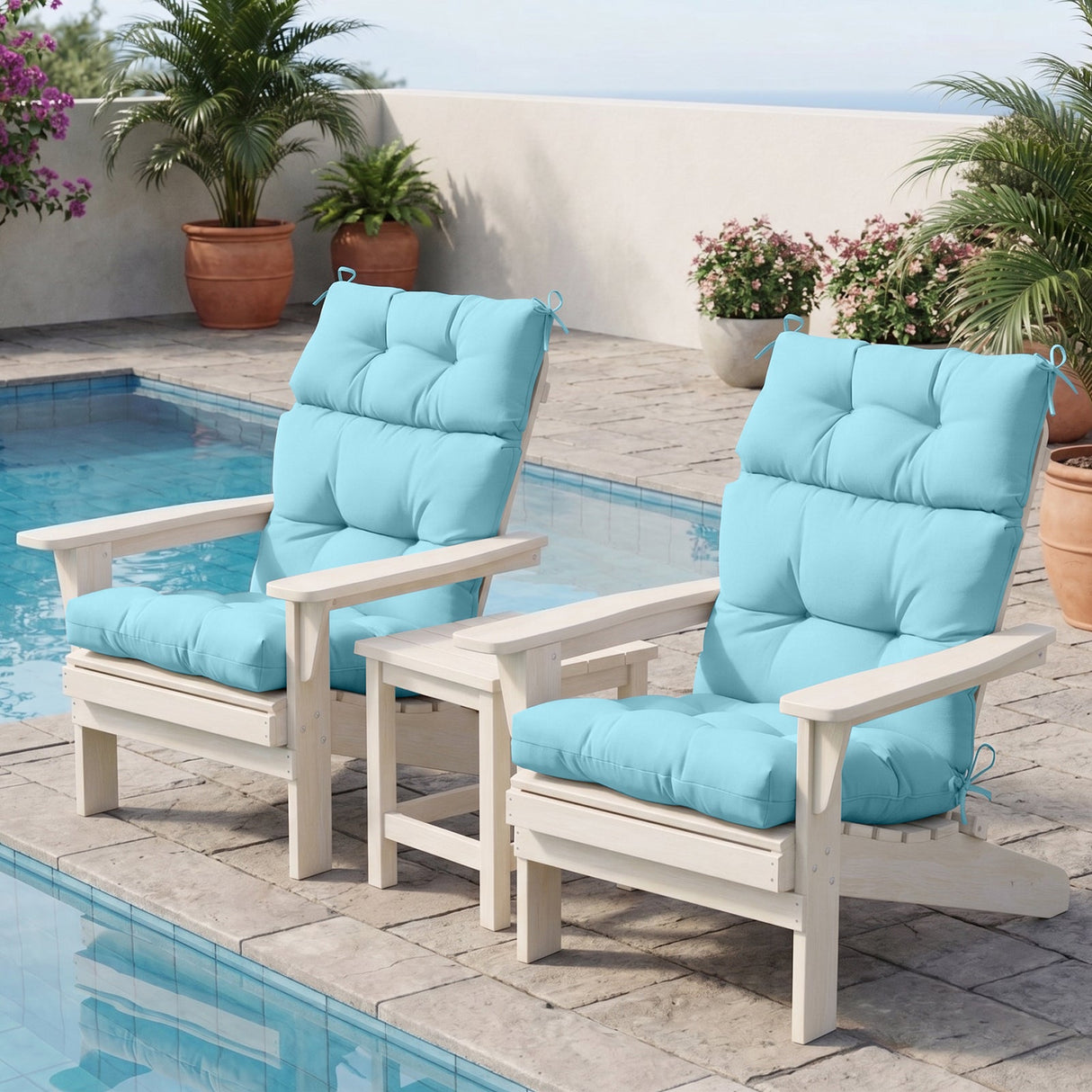 Tufted Outdoor/Indoor High Back Patio Chair Cushions, Set of 4, 46'' x 22'' - Eagle Peak