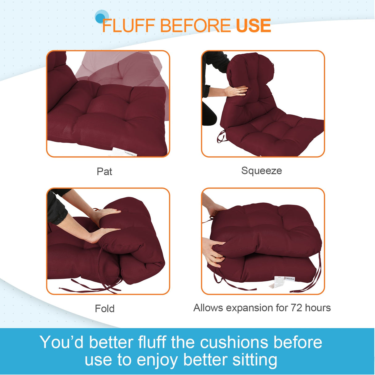 Tufted Outdoor/Indoor Seat/Back Chair Cushion, Set of 2, 42'' x 21'' - Eagle Peak Custom Canopy Tent