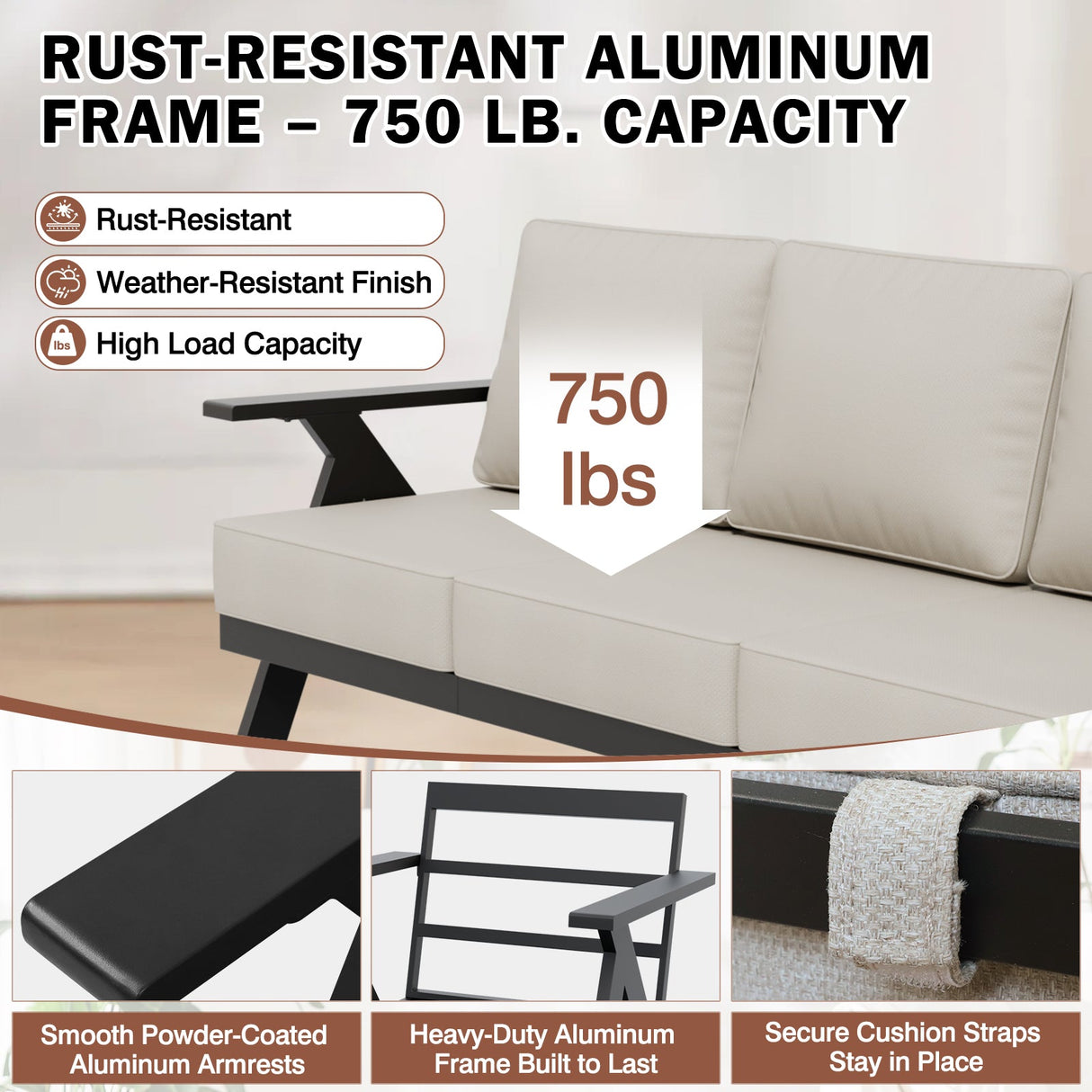 Urban Slate 2 Piece Modern Outdoor Patio Furniture Set, Couch and Coffee Table Set - Eagle Peak Custom Canopy Tent