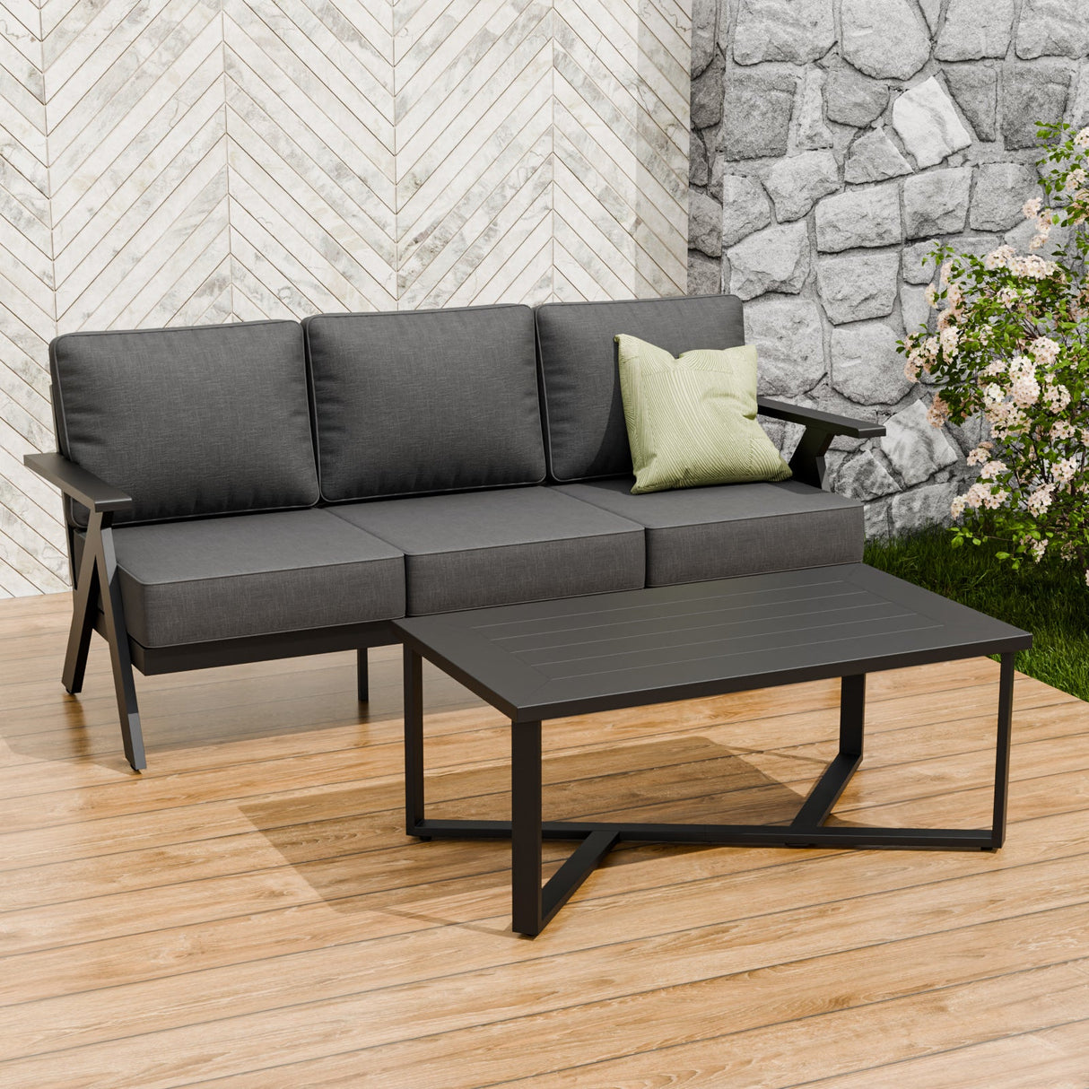 Urban Slate 2 Piece Modern Outdoor Patio Furniture Set, Couch and Coffee Table Set - Eagle Peak Custom Canopy Tent