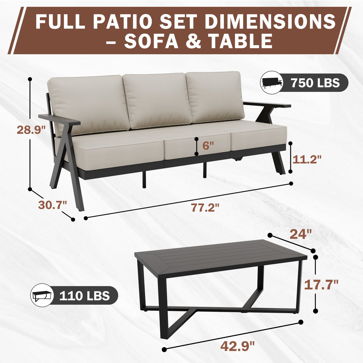 Urban Slate 2 Piece Modern Outdoor Patio Furniture Set, Couch and Coffee Table Set - Eagle Peak Custom Canopy Tent