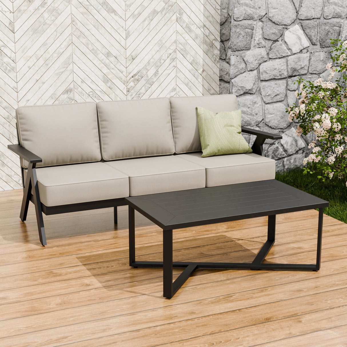 Urban Slate 2 Piece Modern Outdoor Patio Furniture Set, Couch and Coffee Table Set - Eagle Peak Custom Canopy Tent