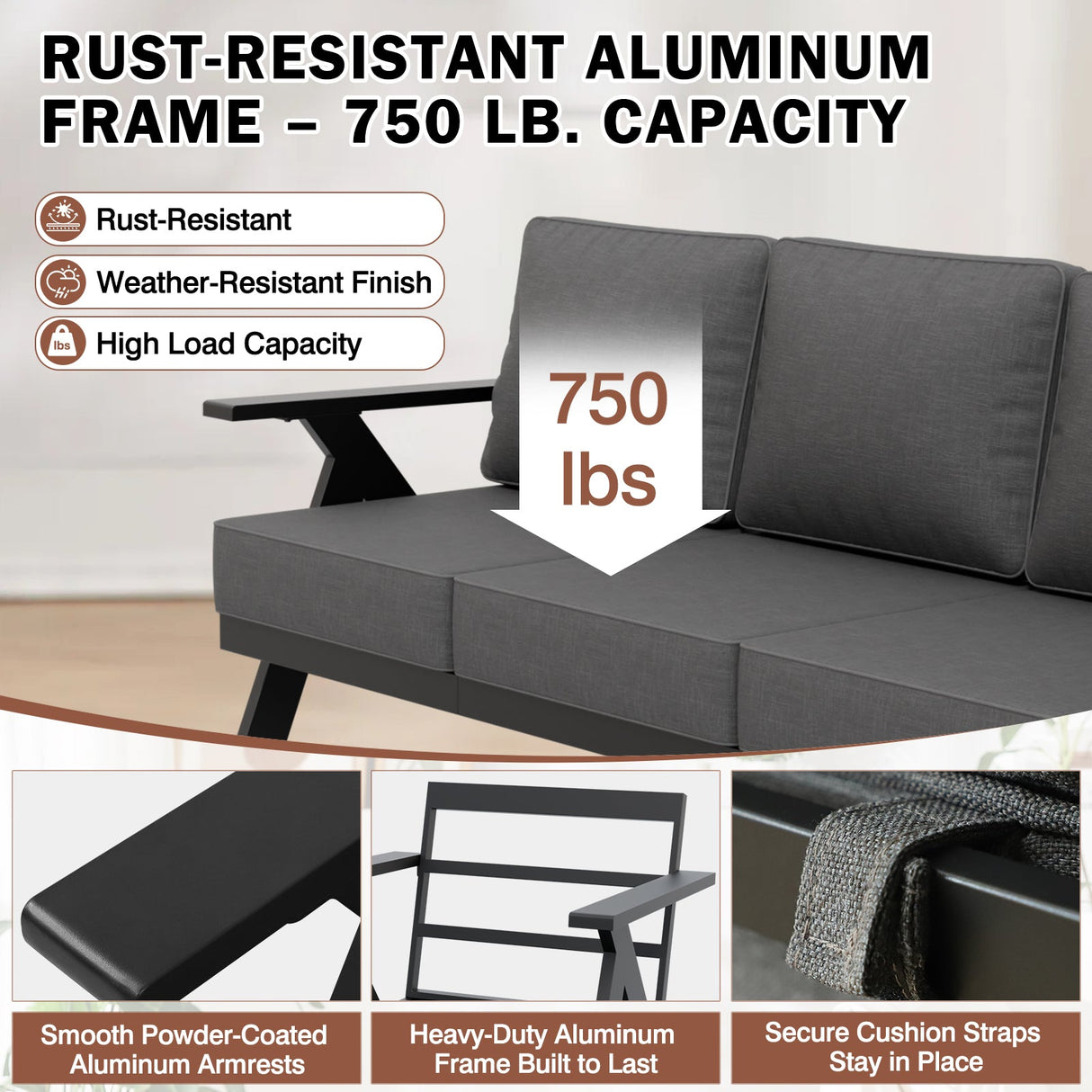 Urban Slate 2 Piece Modern Outdoor Patio Furniture Set, Couch and Coffee Table Set - Eagle Peak Custom Canopy Tent