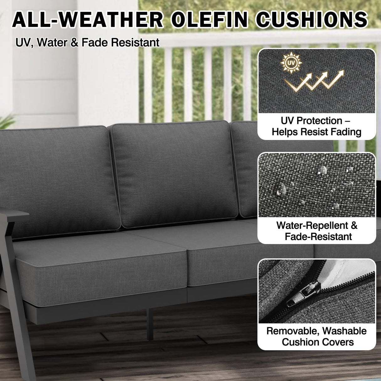 Urban Slate 2 Piece Modern Outdoor Patio Furniture Set, Couch and Coffee Table Set - Eagle Peak Custom Canopy Tent