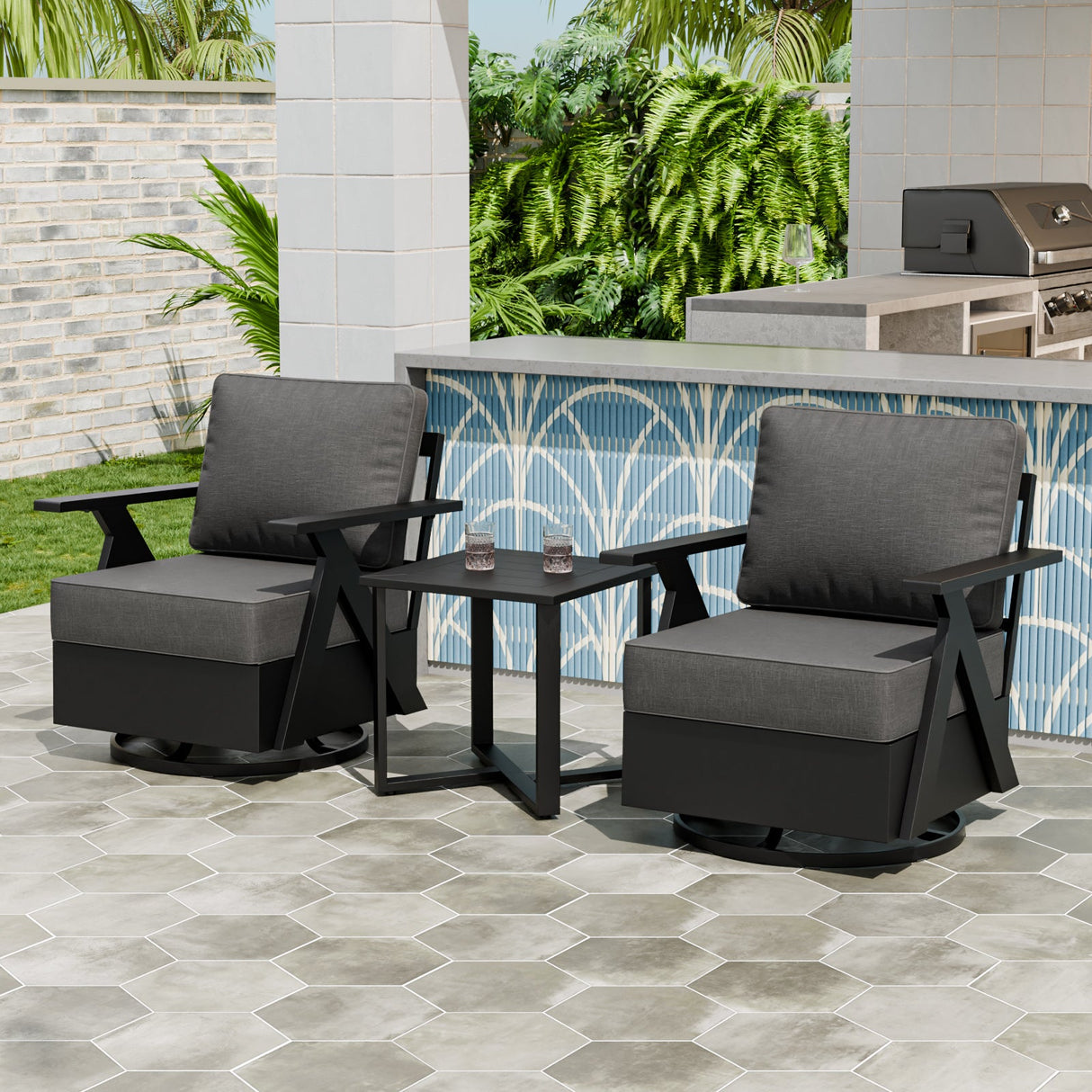 Urban Slate 3 Piece Outdoor Bistro Set, Black/Beige, Black/Gray - Eagle Peak Custom Canopy Tent