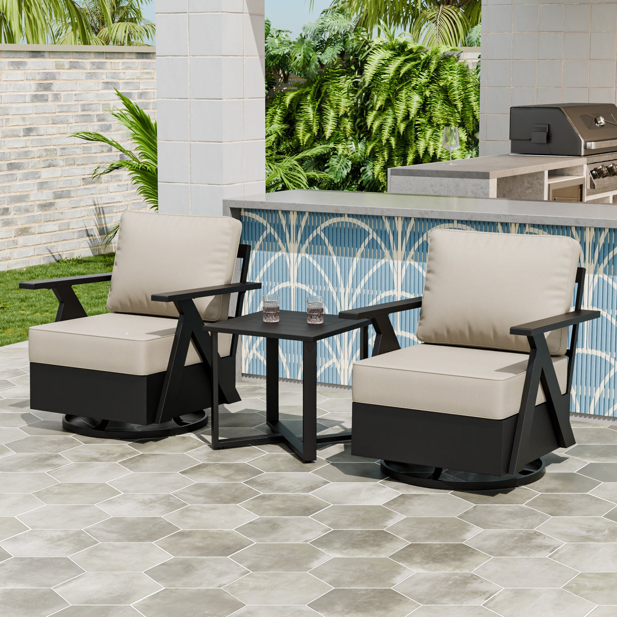 Urban Slate 3 Piece Outdoor Bistro Set, Black/Beige, Black/Gray - Eagle Peak Custom Canopy Tent