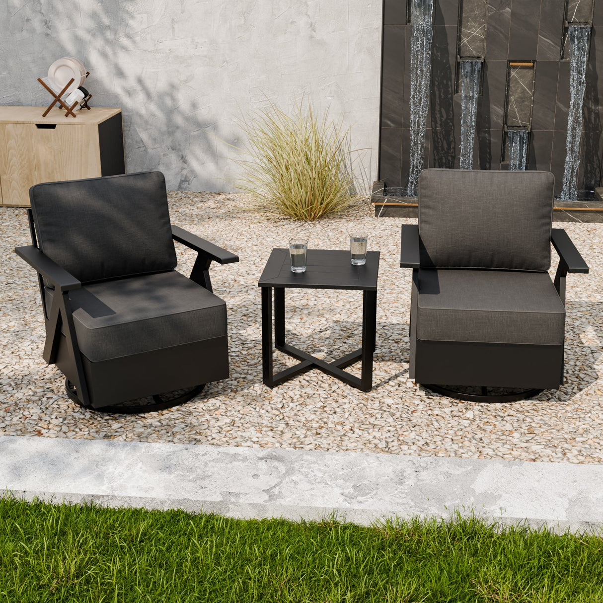 Urban Slate 3 Piece Outdoor Bistro Set, Black/Beige, Black/Gray - Eagle Peak Custom Canopy Tent