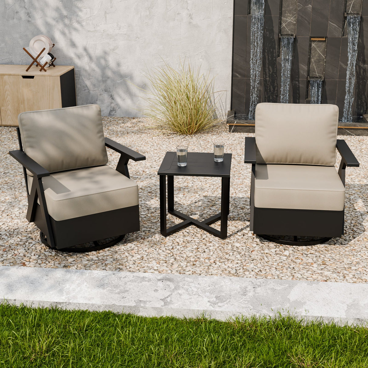 Urban Slate 3 Piece Outdoor Bistro Set, Black/Beige, Black/Gray - Eagle Peak Custom Canopy Tent