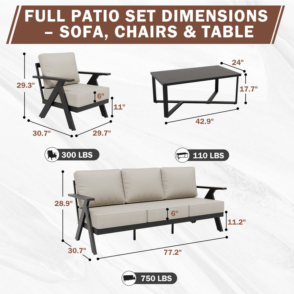 Urban Slate 4 Piece Modern Outdoor Patio Furniture Set - Eagle Peak Custom Canopy Tent