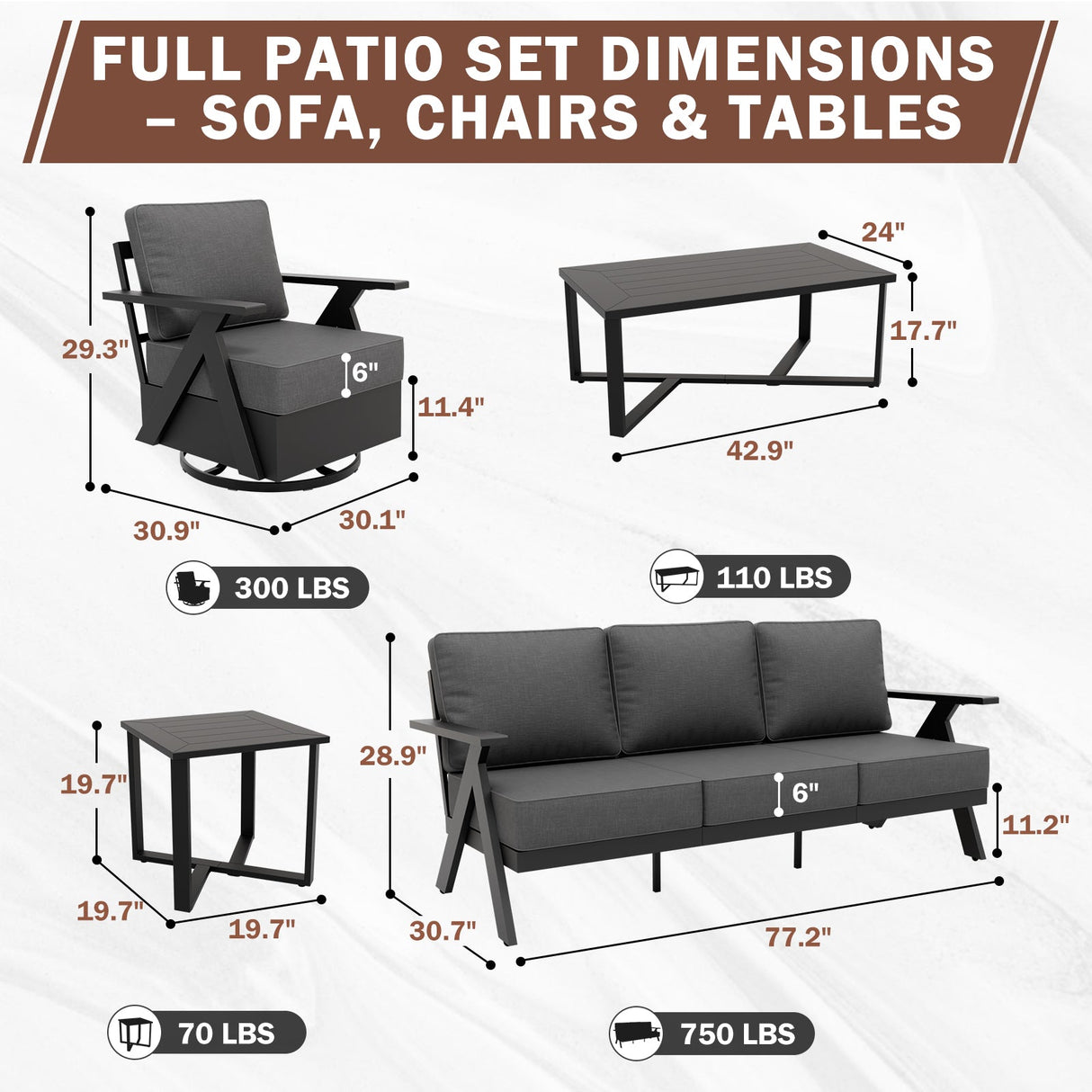 Urban Slate 5 Piece Modern Outdoor Patio Furniture Set - Eagle Peak Custom Canopy Tent