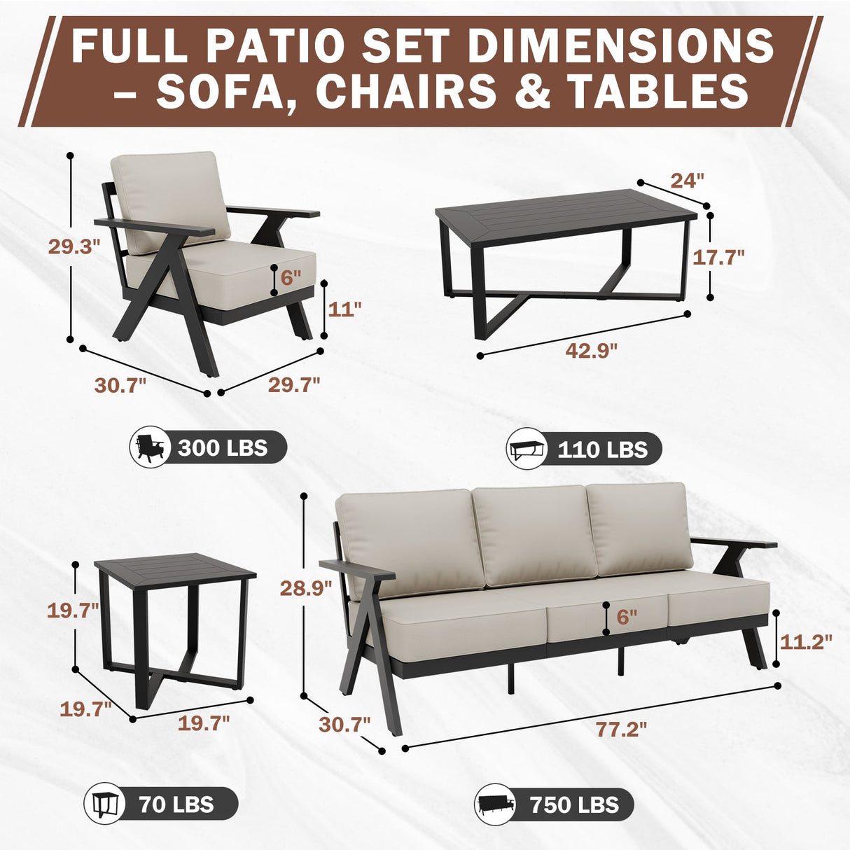 Urban Slate 5 Piece Modern Outdoor Patio Furniture Set - Eagle Peak Custom Canopy Tent