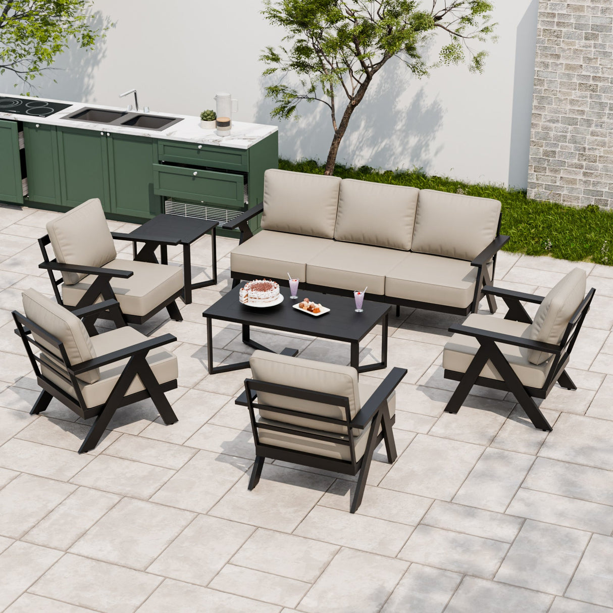 Urban Slate 7 Piece Modern Outdoor Patio Furniture Set - Eagle Peak Custom Canopy Tent