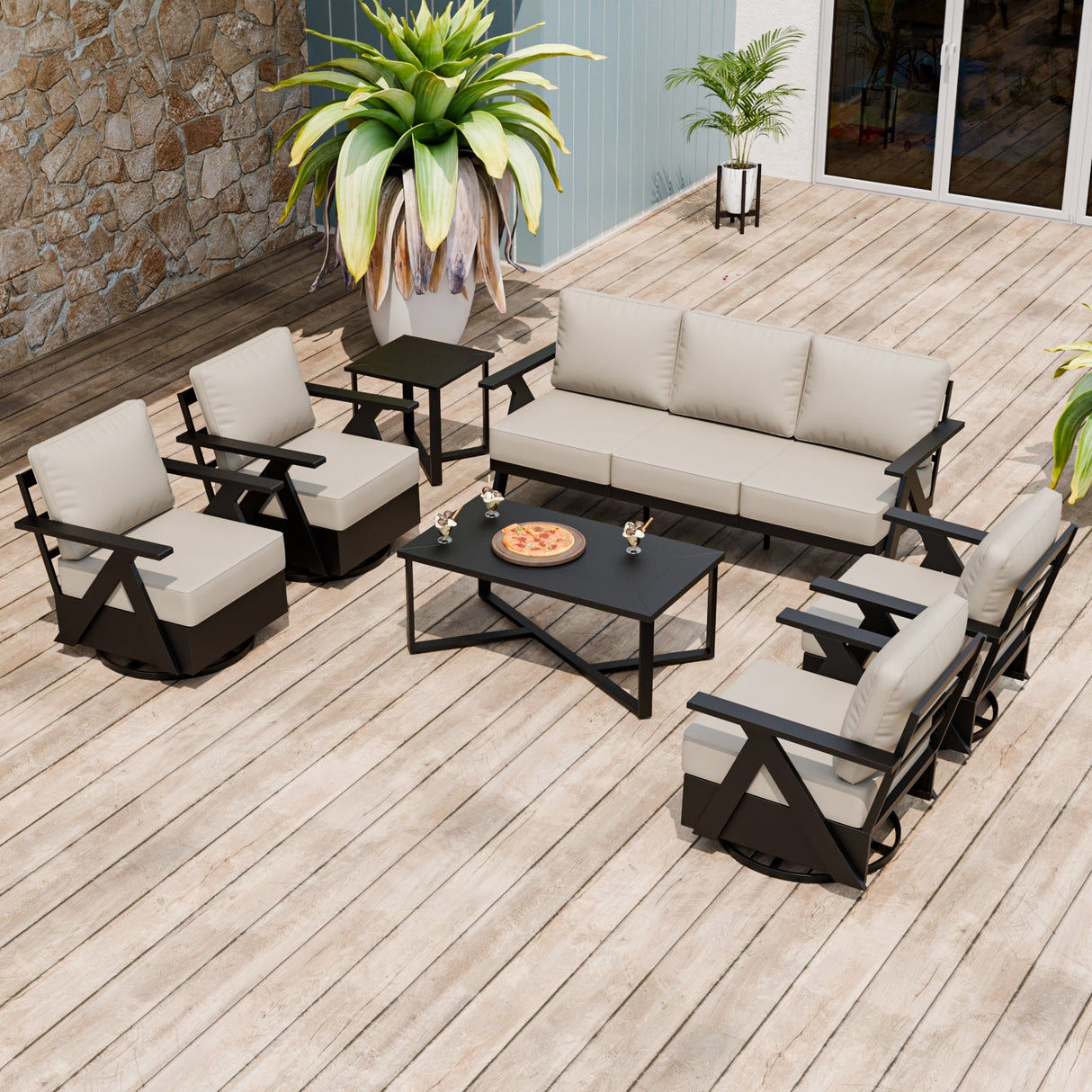 Urban Slate 7 Piece Modern Outdoor Patio Furniture Set - Eagle Peak Custom Canopy Tent