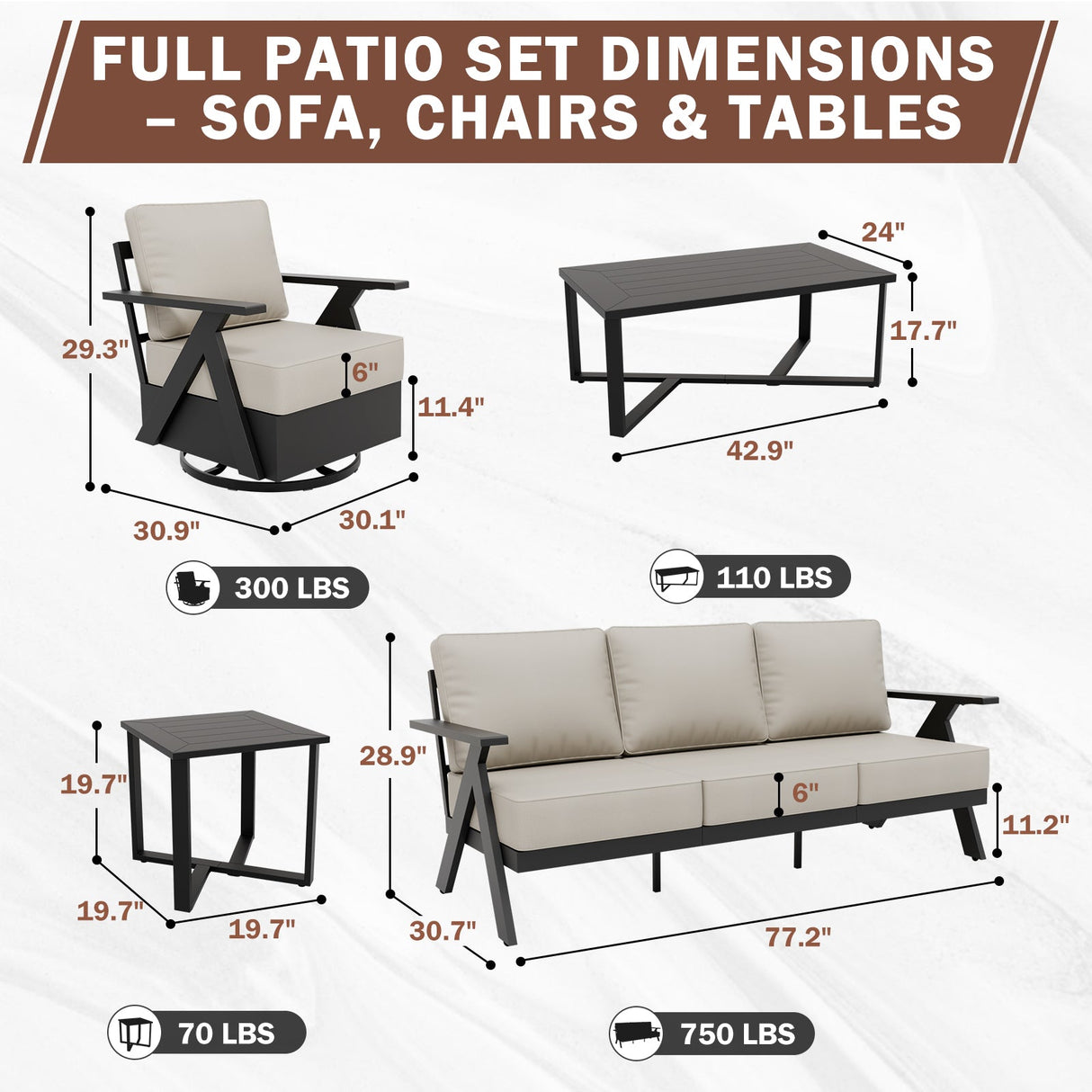 Urban Slate 7 Piece Modern Outdoor Patio Furniture Set - Eagle Peak Custom Canopy Tent
