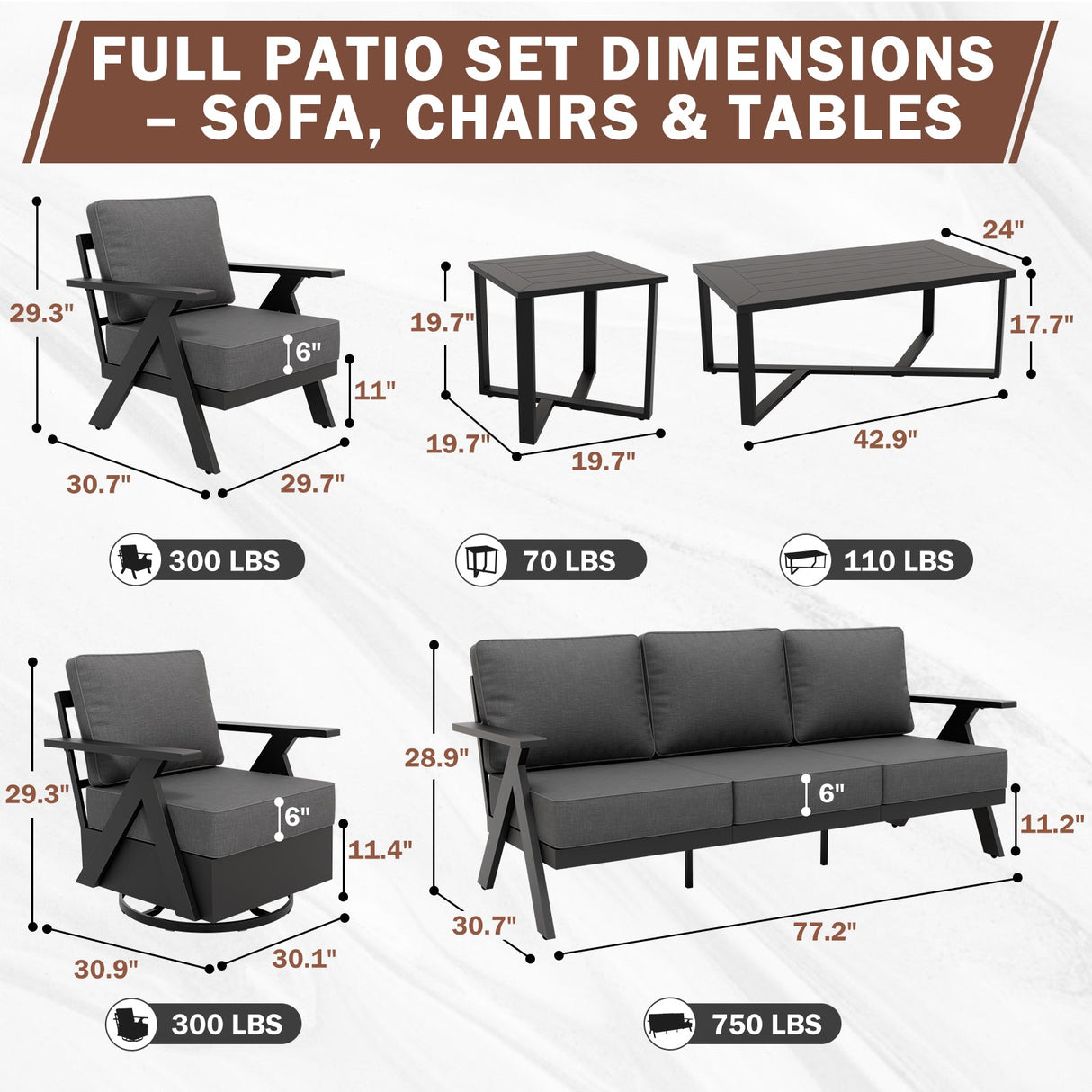 Urban Slate 7 Piece Modern Outdoor Patio Furniture Set - Eagle Peak Custom Canopy Tent
