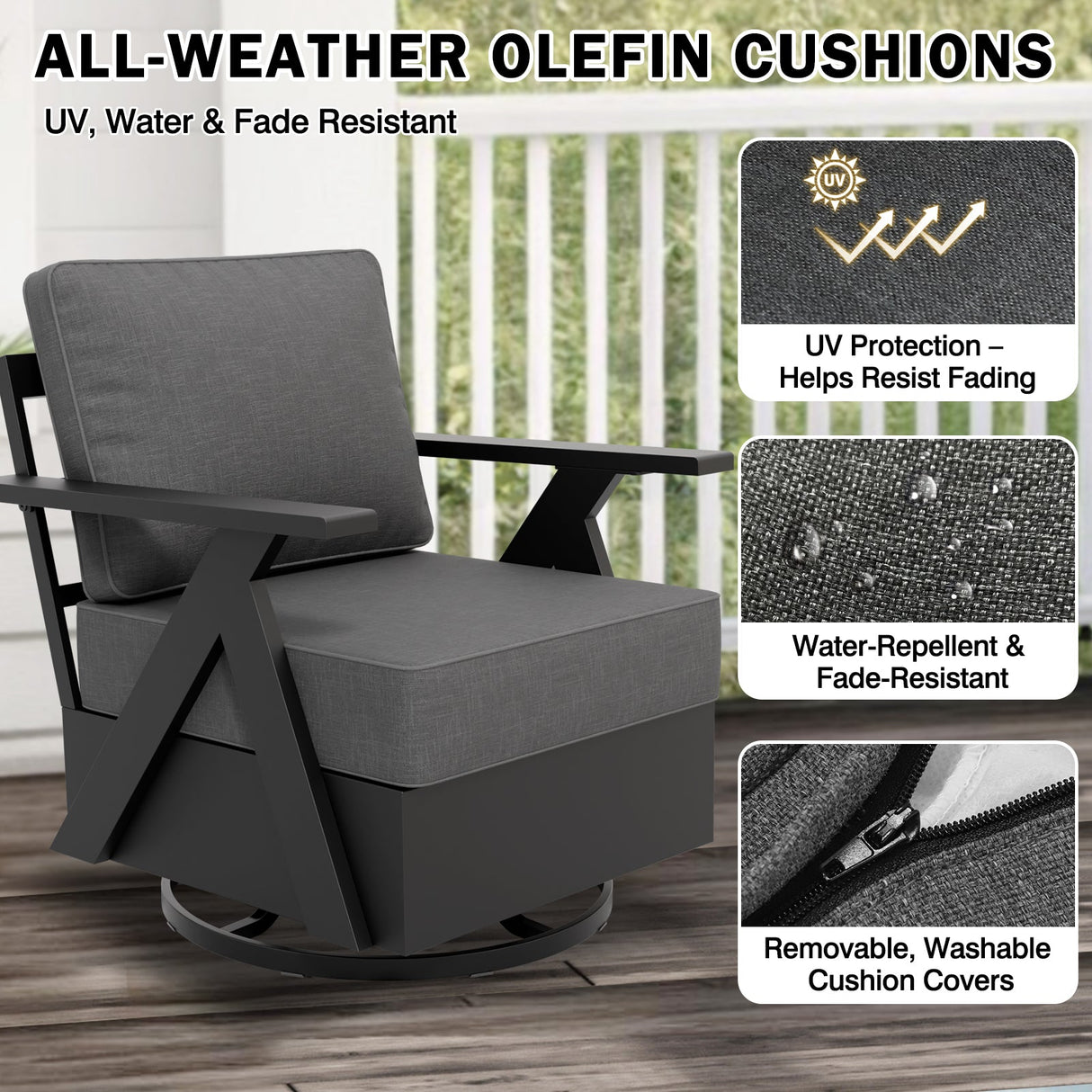 Urban Slate Modern Swivel Rocker Patio Chair Set of 2/4, Black/Beige - Eagle Peak Custom Canopy Tent