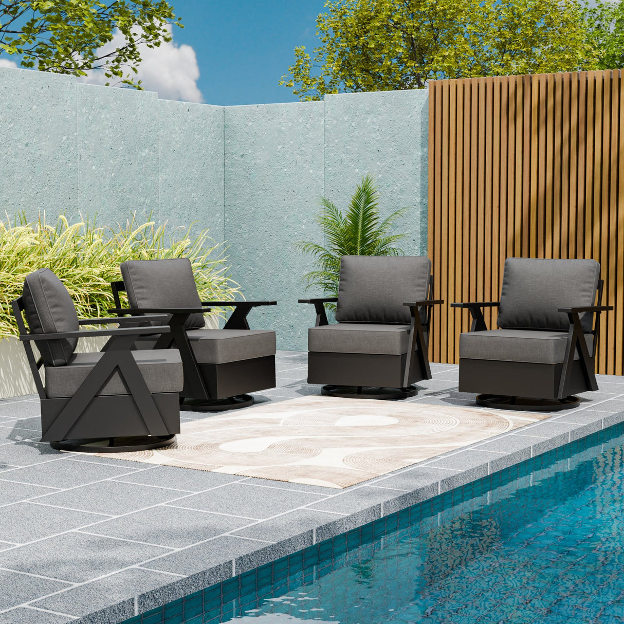 Urban Slate Modern Swivel Rocker Patio Chair Set of 2/4, Black/Beige - Eagle Peak Custom Canopy Tent