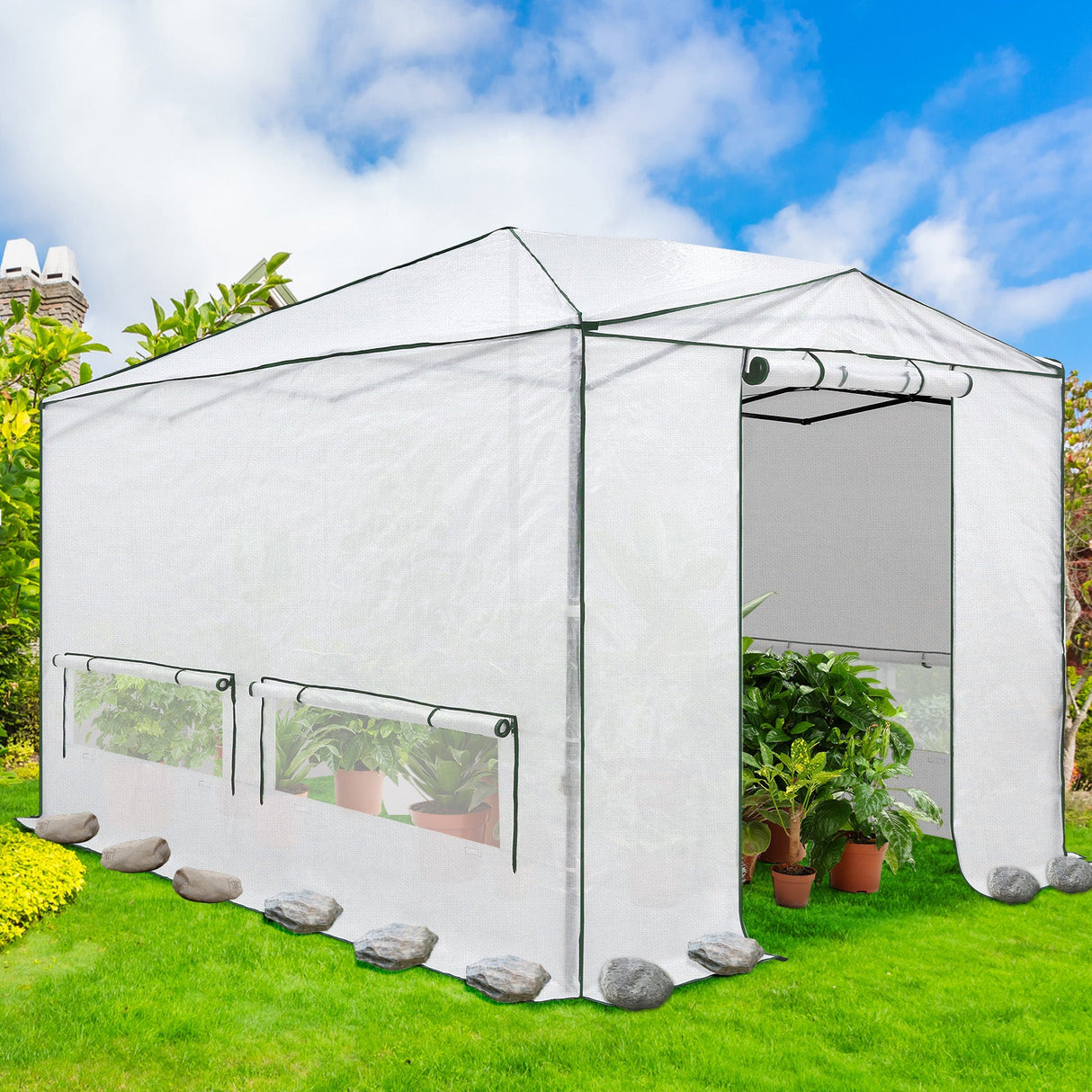 Woven Replacement Cover for 8x6/12x8 Portable Walk - in Pop up Greenhouse(Frame Not Included), White - Eagle Peak Custom Canopy Tent
