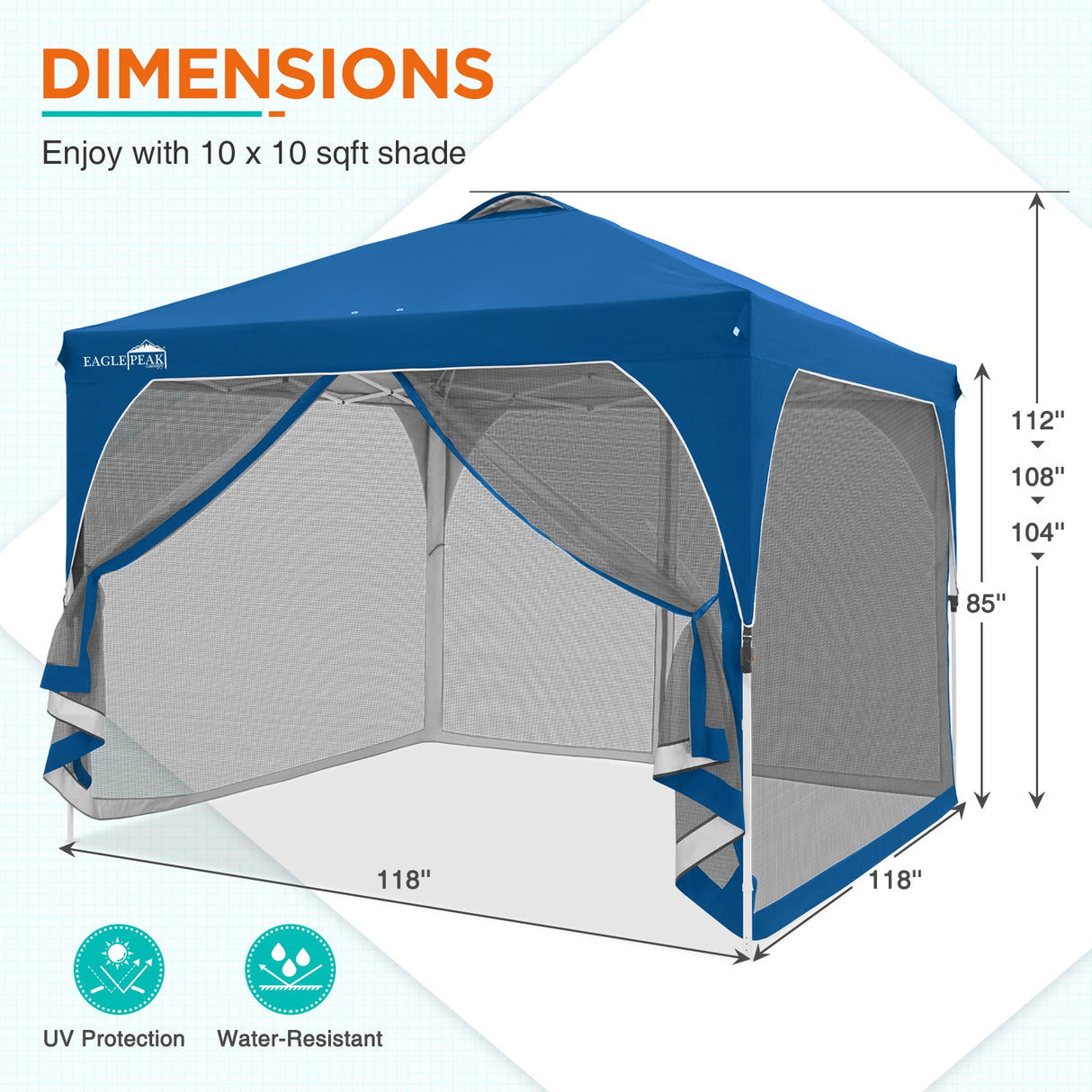 EAGLE PEAK 10x10 Outdoor Pop Up Canopy Tent, Pop Up Screenhouse with Mosquito Netting, Vented Top and Wheeled Carrying Bag - Eagle Peak®