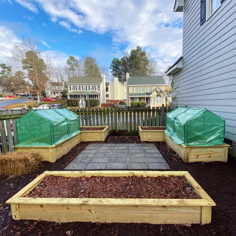 @Carolina_Garden_Coaching (IG) Custom Backyard Raised Garden Beds using Eagle Peak Mini Greenhouse as Winter Covers - Eagle Peak Canopy and Outdoor Products