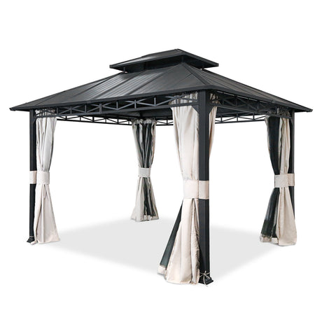 10 x 12 ft. Double Roof Hardtop Gazebo with Lattice_HTDV120-BLK - Eagle Peak Canopy and Outdoor Products