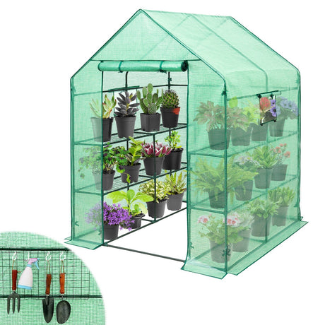 56"x56"x76"Walk In 3-Tier Greenhouse with Wire Shelves_GHS22V2 - Eagle Peak Canopy and Outdoor Products