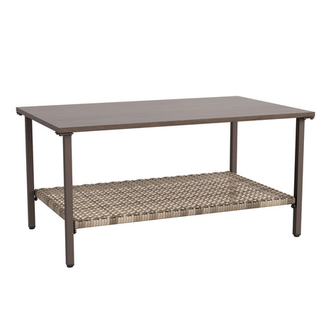 EAGLE PEAK Coastal Vista Outdoor Table with Wicker Shelf for Garden_EP-FNY-B-Y - Eagle Peak Canopy and Outdoor Products