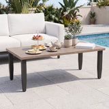 Modern Wicker Outdoor Modern Rectangle Small Patio Table, Wood Grain Top