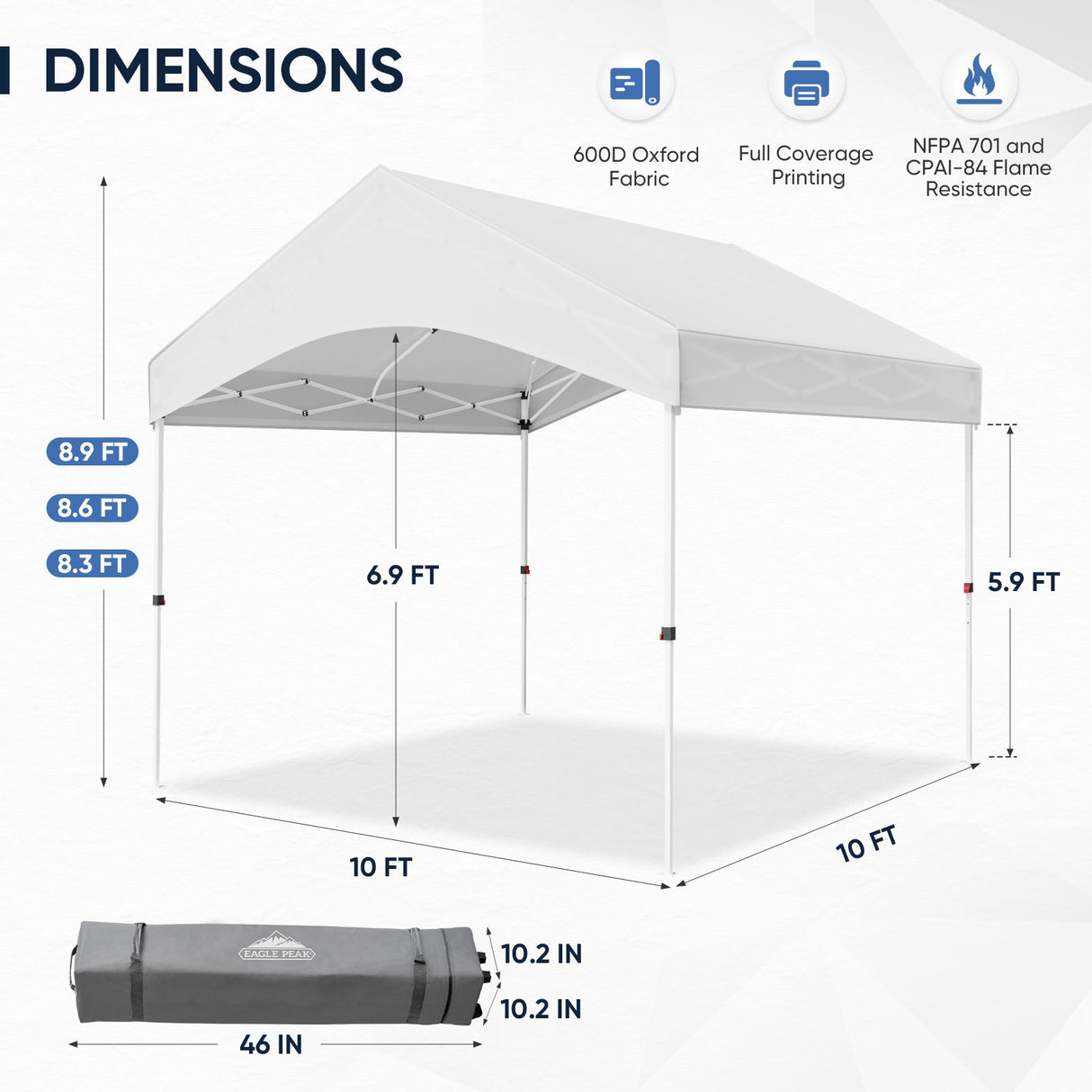 10x10 Commercial Canopy with Gable Roof, White - Eagle Peak Custom Canopy Tent