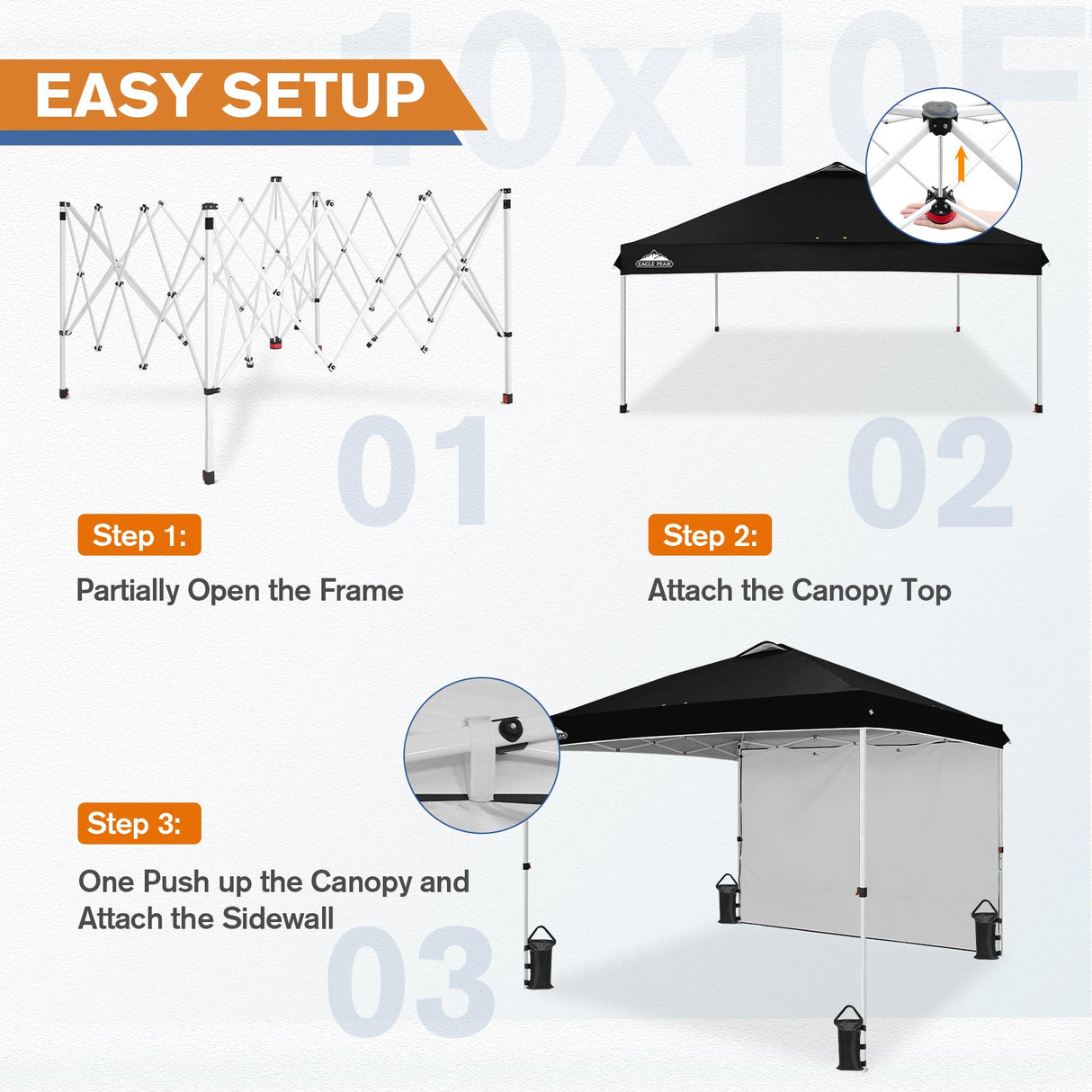 10X10 COMMERCIAL POP UP CANOPY TENT WITH ONE DETACHABLE SIDEWALL - Eagle Peak Custom Canopy Tent