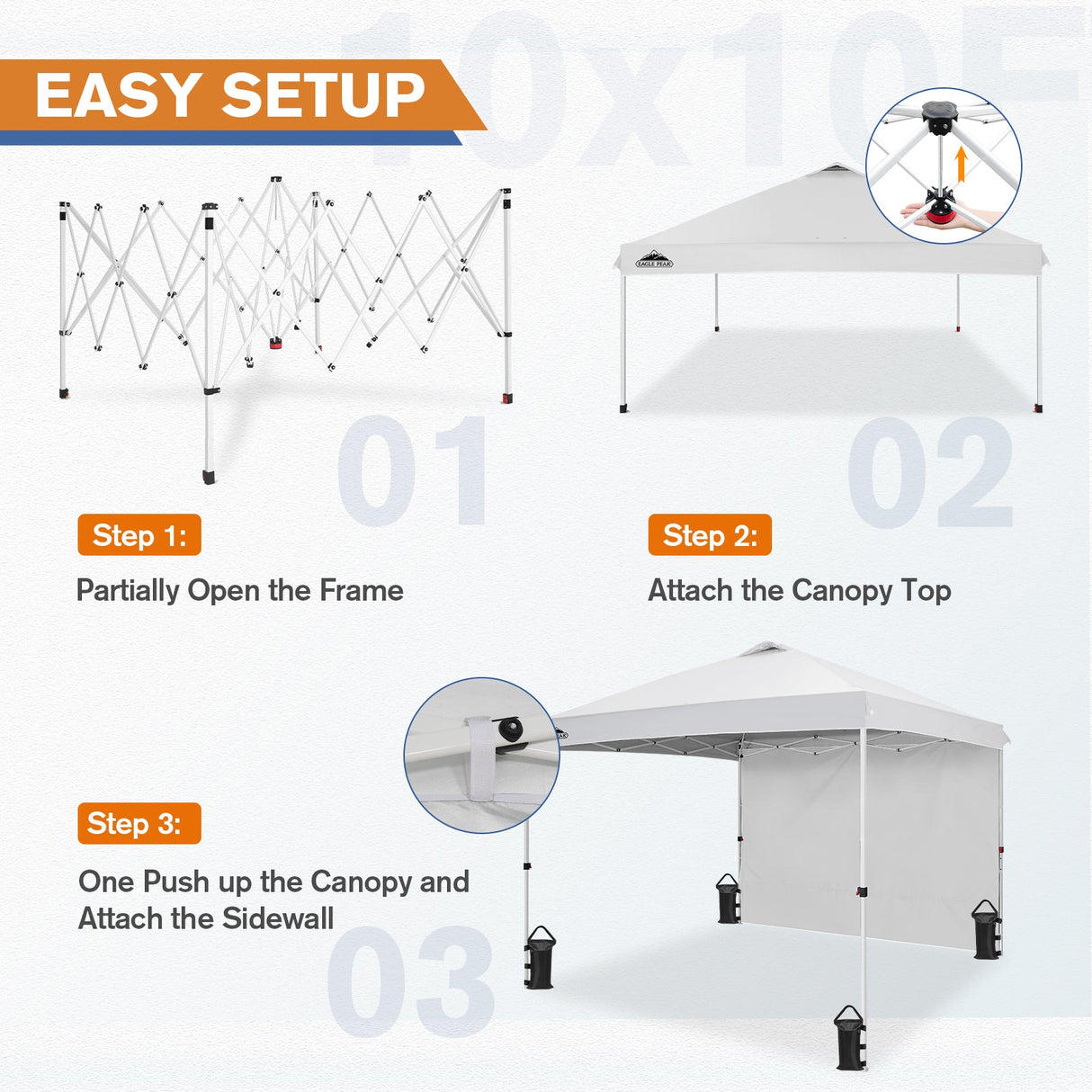 10X10 COMMERCIAL POP UP CANOPY TENT WITH ONE DETACHABLE SIDEWALL - Eagle Peak Custom Canopy Tent