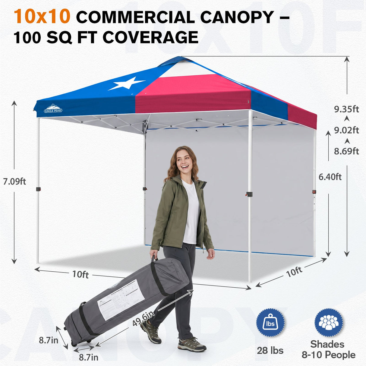 10x10 Commercial Pop up Canopy with 1 Sidewall - Eagle Peak®